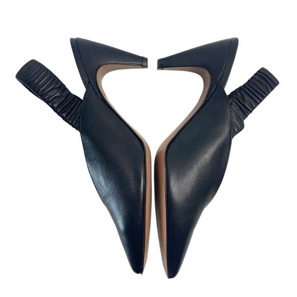LEWIT Marta Slingback Heeled Pump Leather Black Pointed Toe EU 37.5 US 7/7.5 - Picture 4 of 8